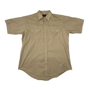 Plains Western Wear Mens Khaki Pearl Snap Shirt Large